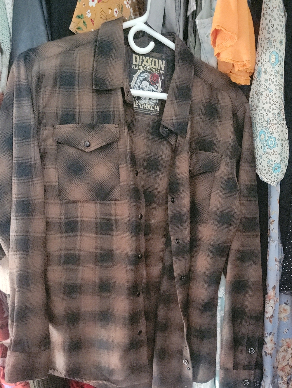 DIXXON Brown & Black Plaid Flannel Shirt with Chest Pockets